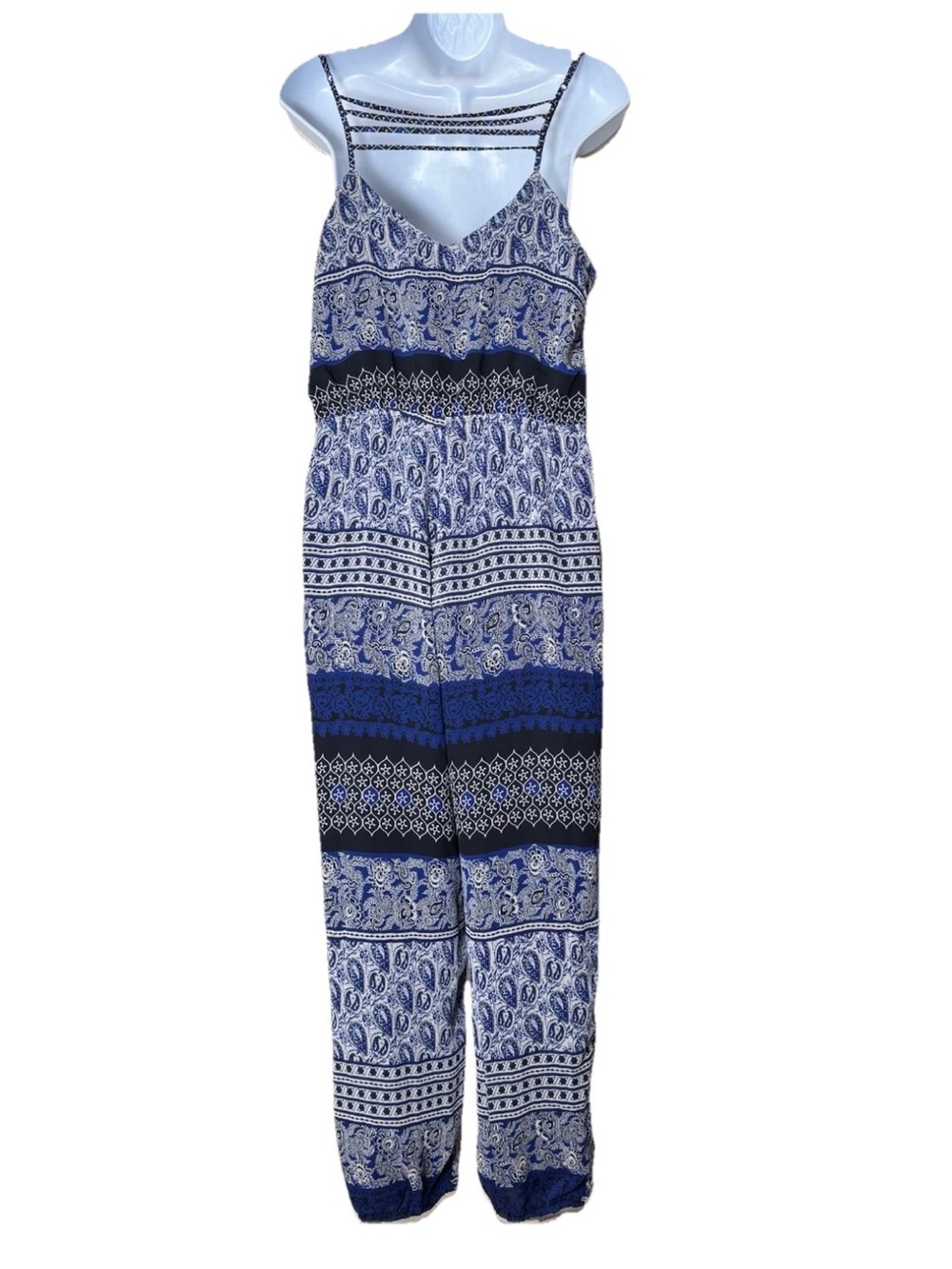 Greylin Anthropologie Jumpsuit Romper Medium Blue Paisley Cami Strappy Pockets - Picture 5 of 9